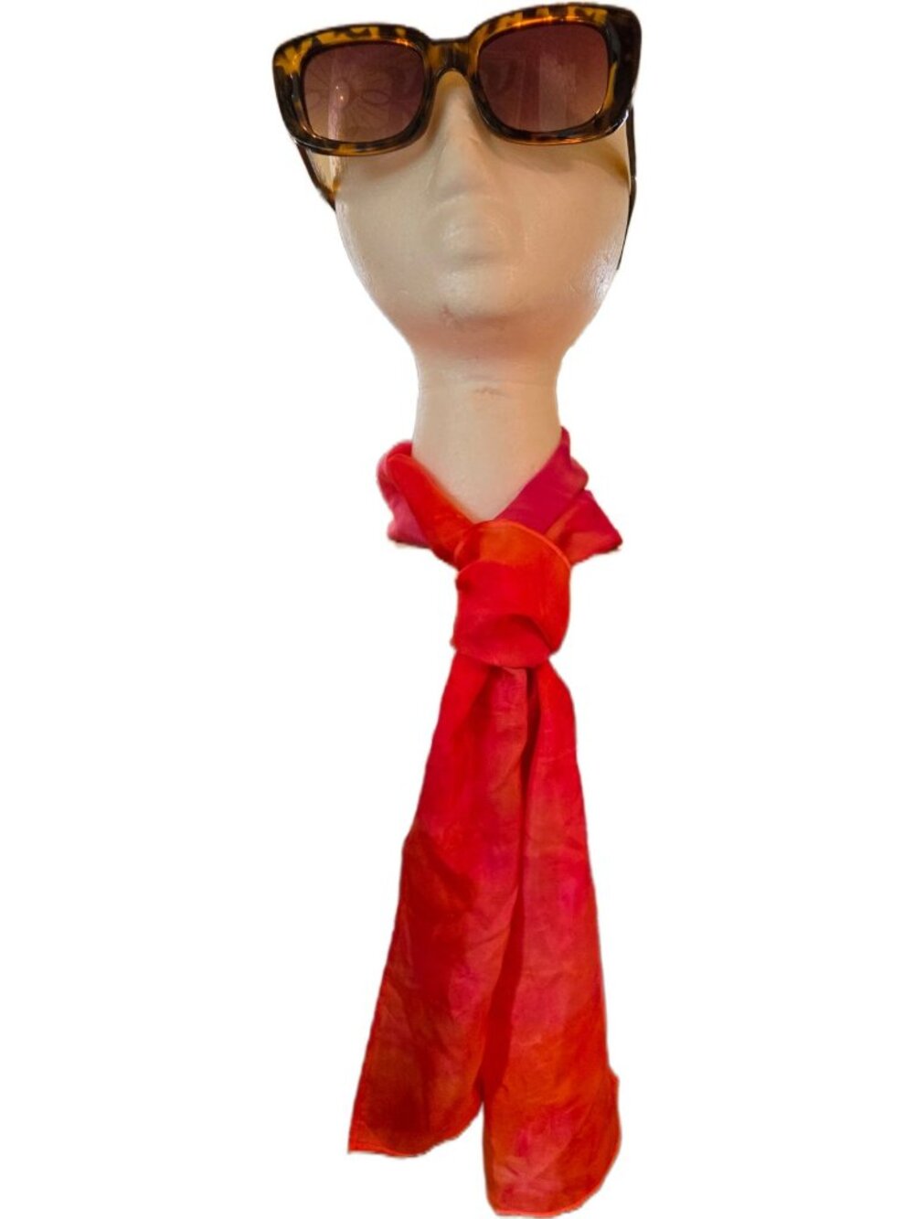 100% Silk Georgette Scarf Matte Abstract Watercolor Tie Dye Red Pink Orange 58" - Picture 3 of 9